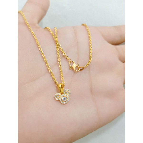 KALUNG ANAK DAN LIONTIN MICKEY PERAK 925 LAPIS MAS