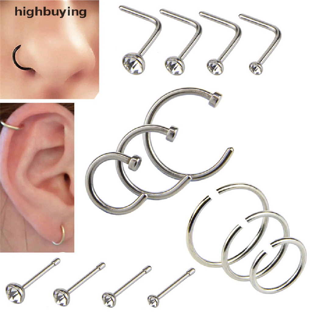 Hbid 14PCS / Set Cincin Tindik Hidung / Tubuh Bahan Stainless Steel