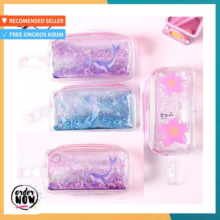 

TAS KOSMETIK GLITTER TEMPAT PENSIL ALAT TULIS MOTIF KARIKATUR MERMAID