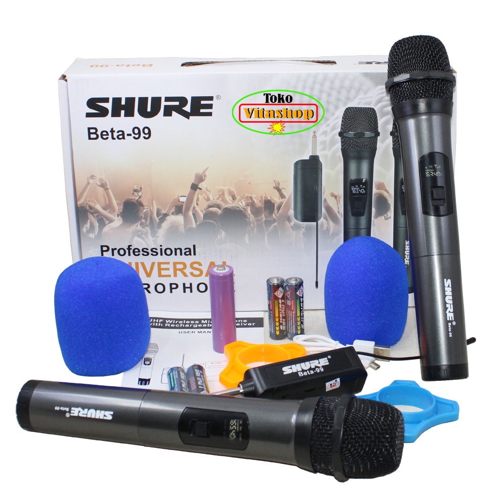 Shure Microphone Wireless BETA-99 Mic Werless 2 Handle Mikrofon Tanpa Kabel Terbaru