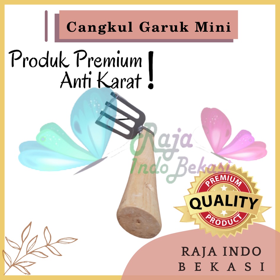 Cangkul Garuk Garpu Mini Gagang Kayu Anti Karat