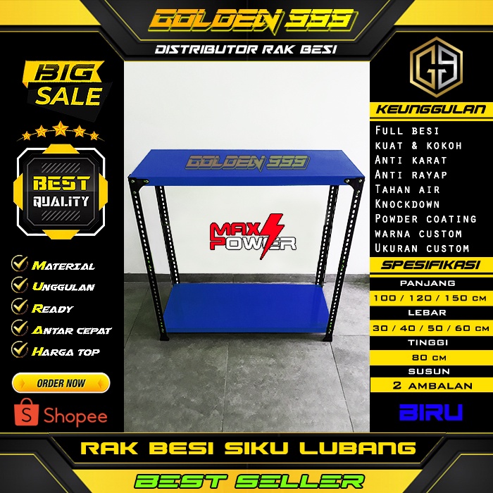 Rak besi siku lubang I 30x150x80 cm  I rak 2 susun I rak susun I rak dapur I rak gudang I rak buku I