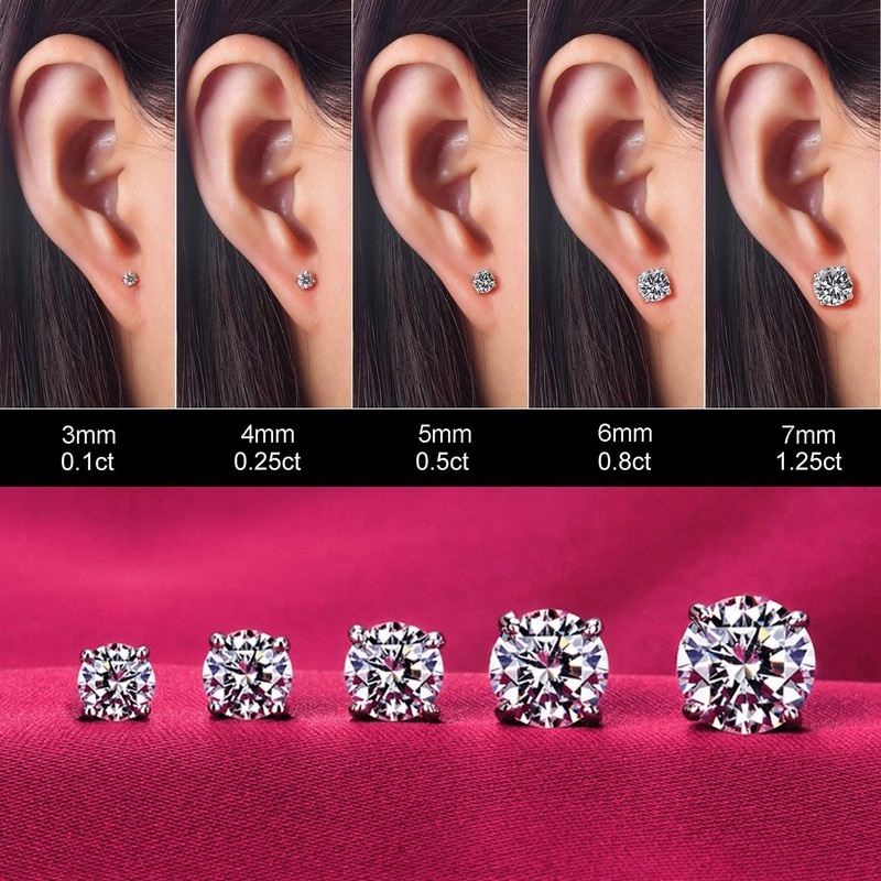 Magic789 1Pair s925 Silver Small CZ Stud Earrings for Women Cubic Zirconia Ear Jewelry