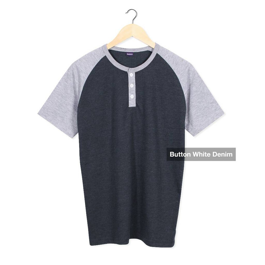 Kaos Polos Kancing Pria White Denim – Kaos Henley Pria Button Putih Denim