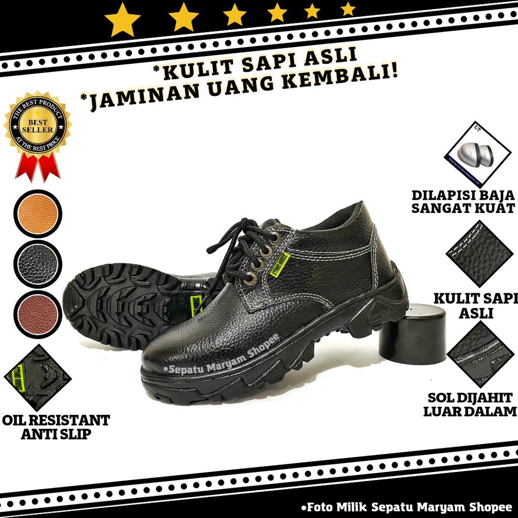 Sepatu Pria Safey Low Boots Tali Ujung Besi Sepatu Safety Shoes Kulit Asli Sepatu Kitchen Pria