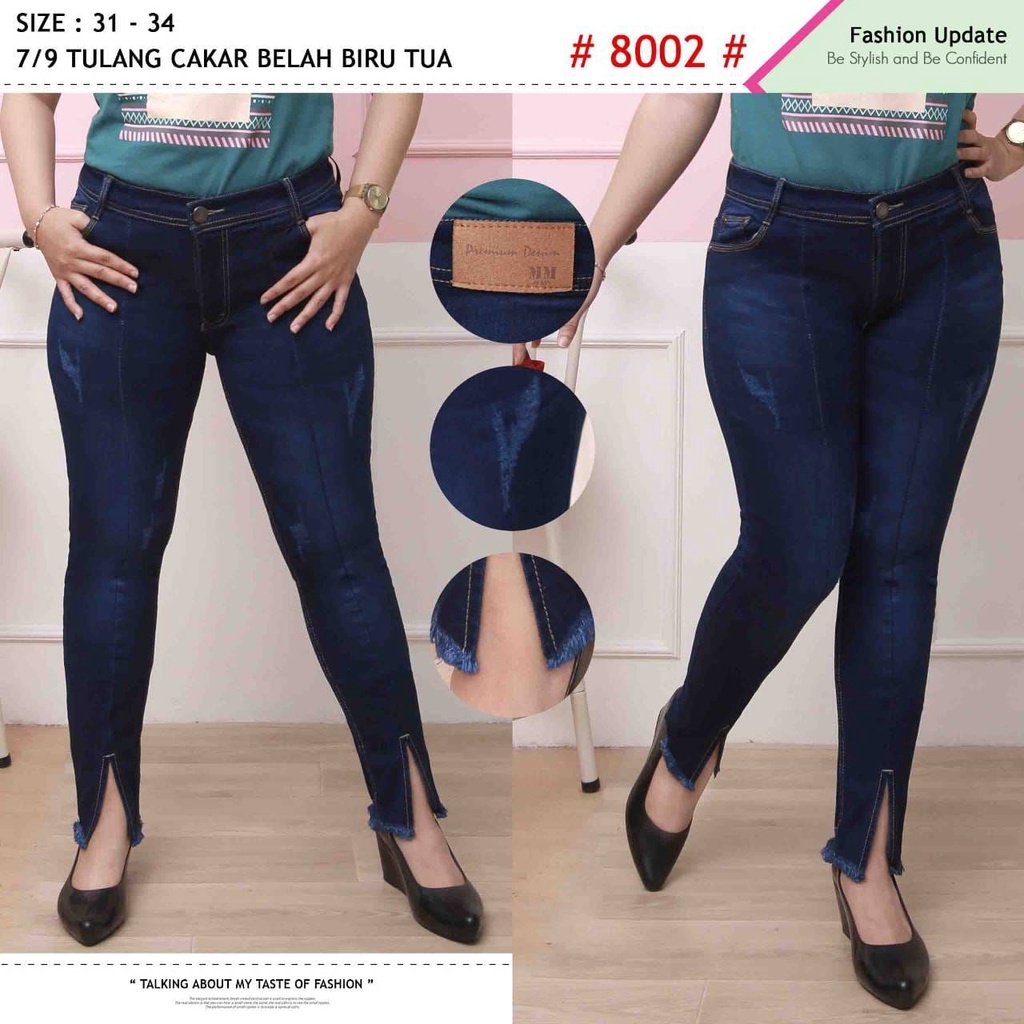 Celana Jeans Wanita Pensil 7/9 Tulang Cakar Belah Depan 27-30 31-34 Bisa Bayar Ditempat(COD)