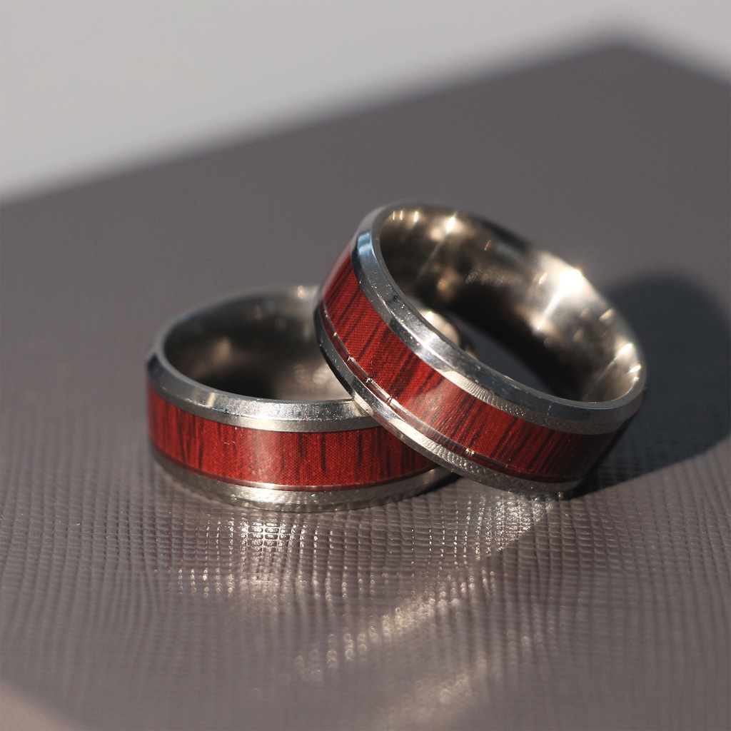 Hu Hu Hu Hu Hu Alat Bantu Pasang Kacamata♡ Cincin Bahan Titanium Steel Motif Kayu Untuk Hadiah Valentine