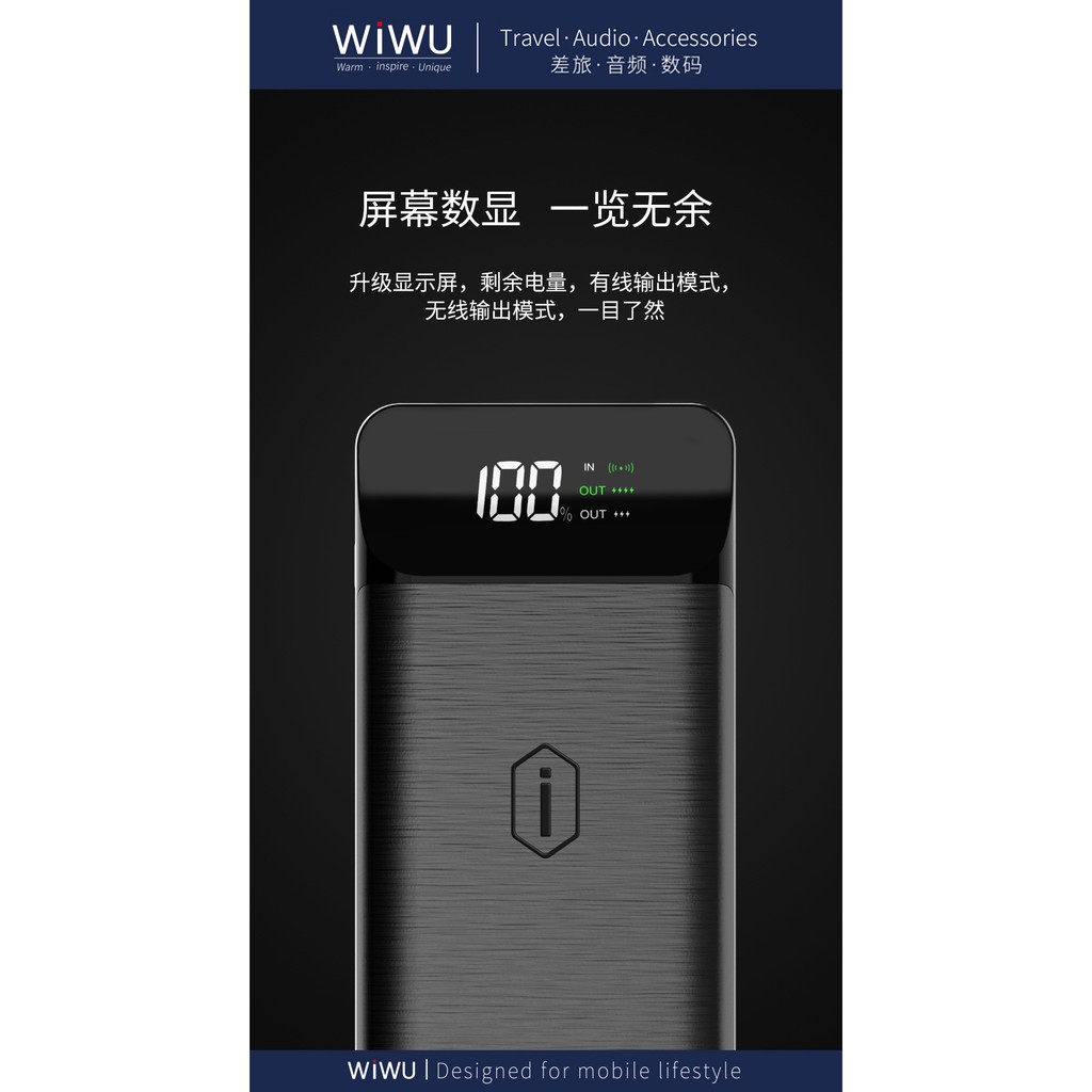 WIWU PD POWERBANK W2 - PD 18W Powerbank 10000mAh and Wireless Charging - Powerbank &amp; Wireless Charge