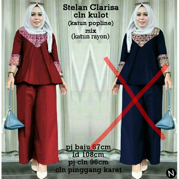 Baru cn 8904 stelan clarisa setelan atasan bawahan celana panjang kulot songket etnik batik wanita