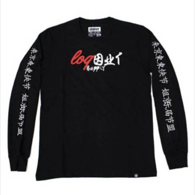 Kaos Distro tangan panjang Logout Original -premium-navy -Hitam