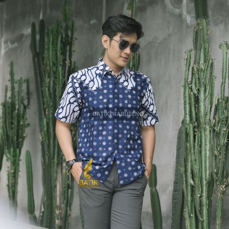 Baju Kemeja Batik Pria Lengan Pendek Atasan Kerja Slim fit Motif Cap Handmade Size M L XL XXL Bisa S
