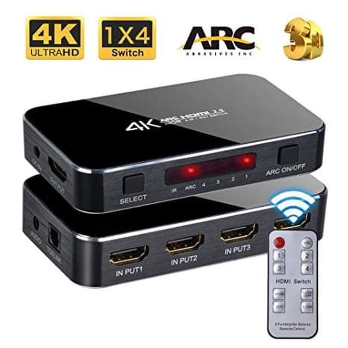 HDMI Switch 4 Port with Audio Optical ARC UltraHD 4K/2K with IR Remote