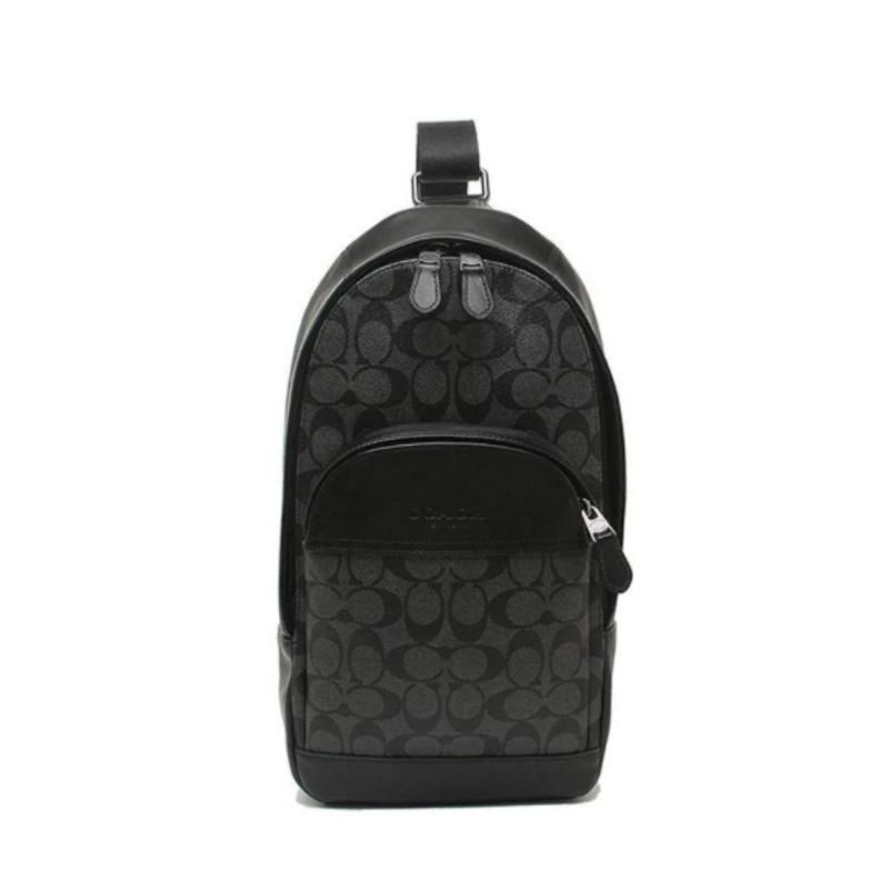 TAS PRIA BRANDED ORIGINAL - COACH MEN HOUSTON SLING PACK SIGNATURE CHARCOAL
