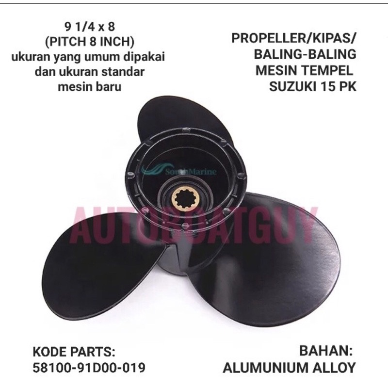 baling baling kipas propeller mesin tempel Suzuki 15pk