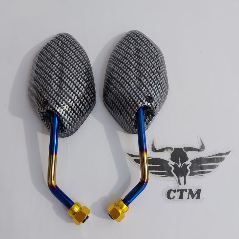 SPION BEAT TWOTONE TANGKAI PENDEK CARBON SILVER DRAT HONDA