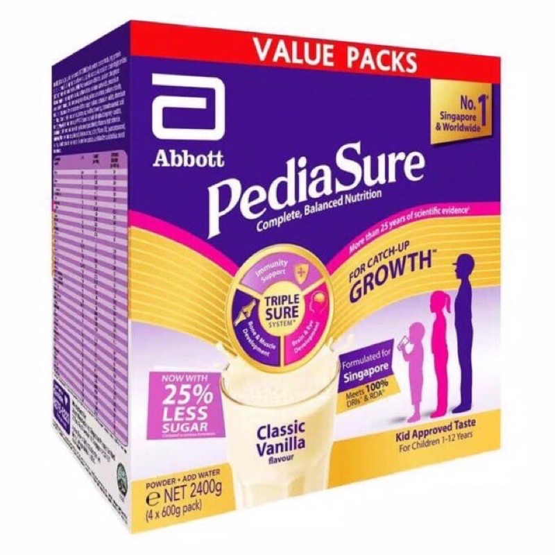 

PEDIASURE GOLD Triple Sure Classic Vanilla Milk Susu Formula 4x600gr (2.4kg) SINGAPORE