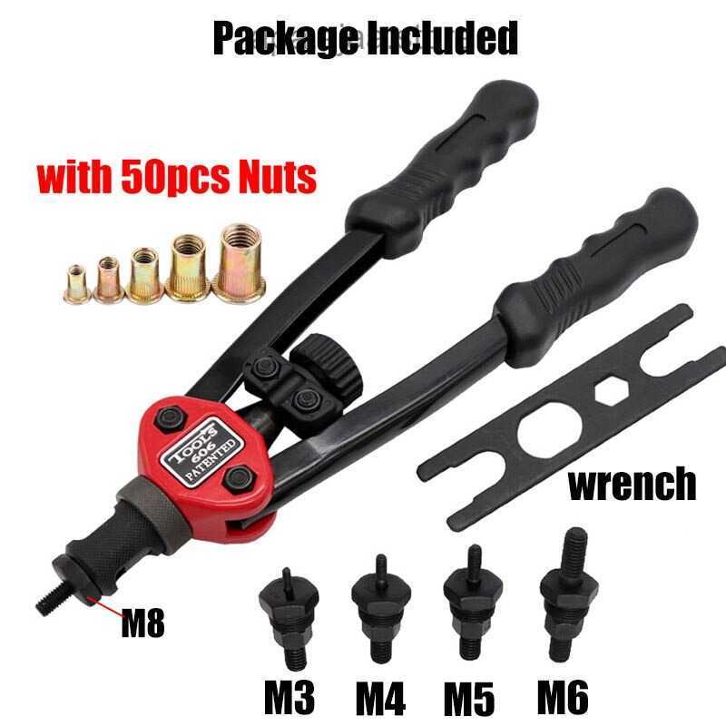 Terbaru HIFESON Hand Threaded Riveter Nuts Guns with Nuts 605 60PCS - Alat memasang rivet baut Harga Grosir