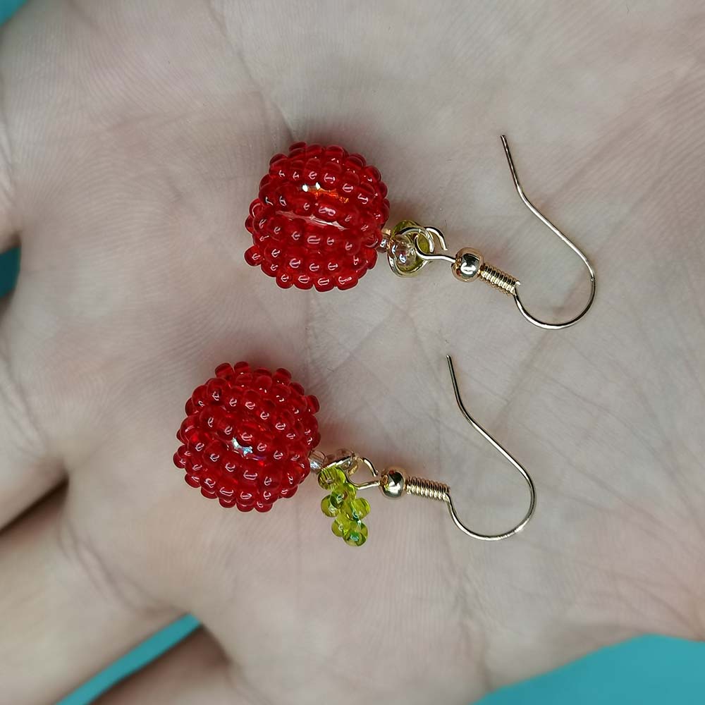 Anting Manik-Manik Bentuk Buah Apel Handmade DIY Untuk Wanita
