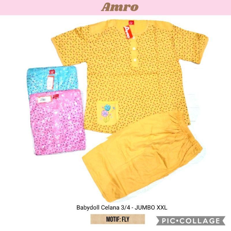 Baby Doll Amro JUMBO Label Putih & Merah XXL 3/4 celana pendek setelan piyama babydoll bebidol big
