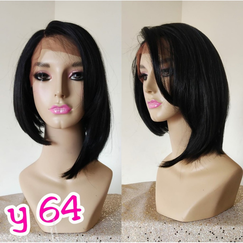 RAMBUT PALSU FRONT LACE WIG HALF LACE WIG LACE DEPAN WIG WANITA PENDEK CURLY WAVE KERITING OMBAK WIG