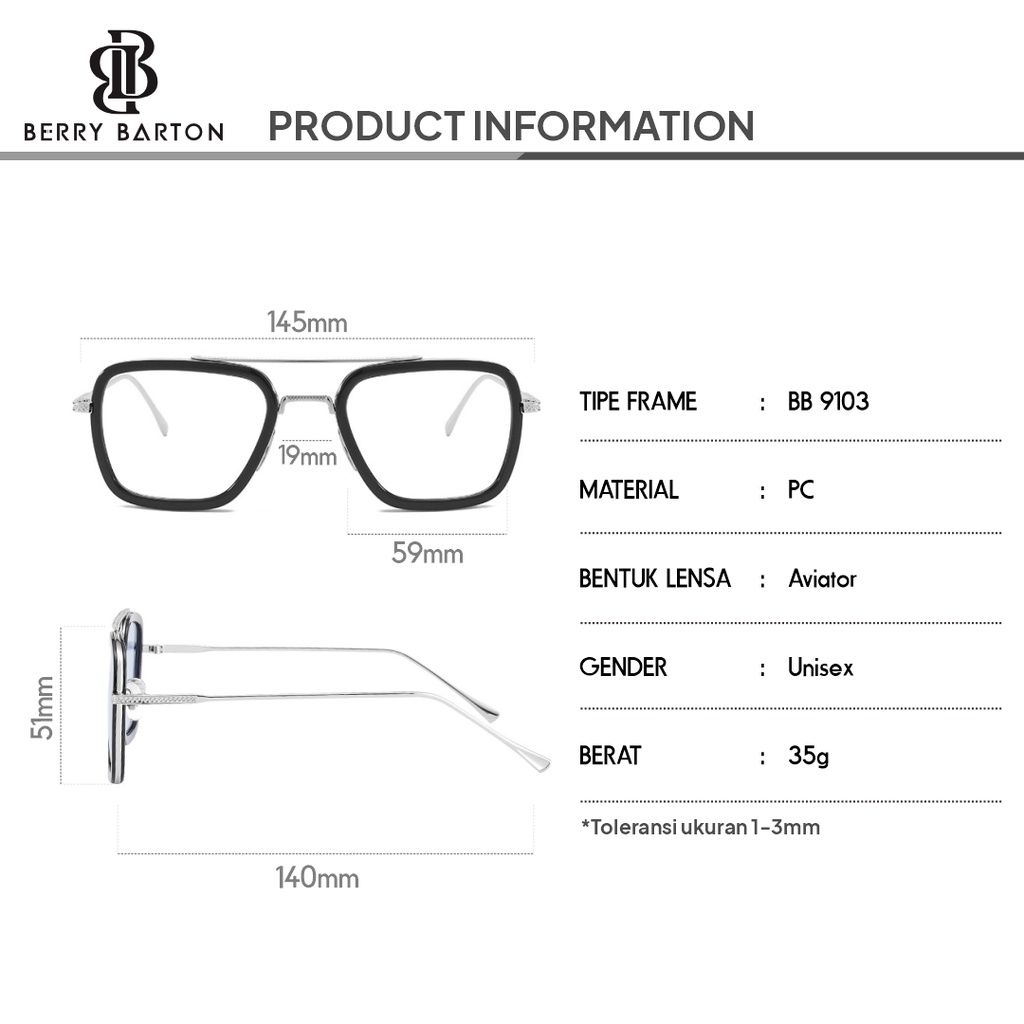 Berrybarton Kacamata Komputer Model Aviator Metal Anti Radiasi Blueray Photocromic Pria Wanita 9103 A-8