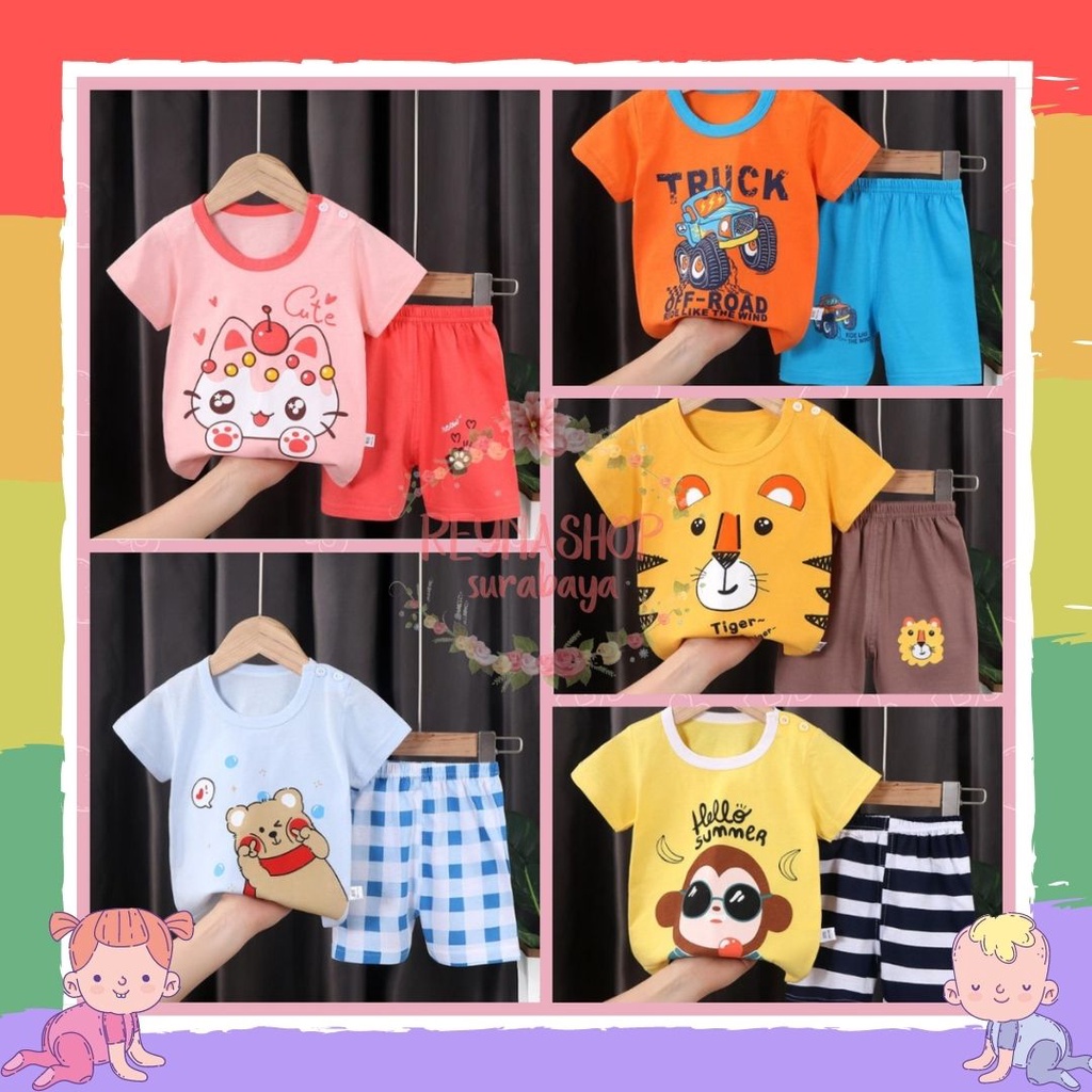 (NBV-NBZ)  Setelan Pendek Anak Fahsion Setelan Main Import HP Baju Santai Anak Motif Lucu