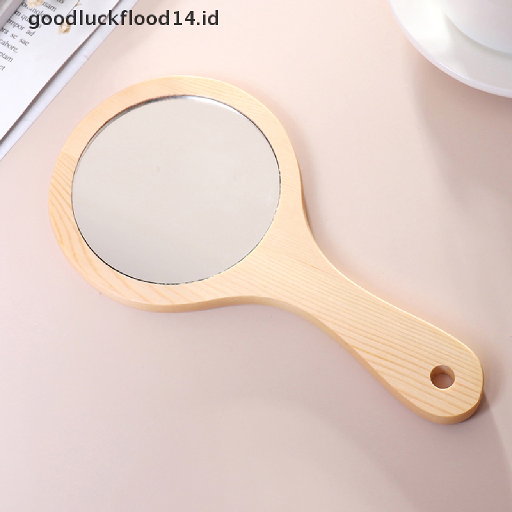 [OOID] Round Wood Vintage Hand Mirror Makeup Vanity Mirror Cosmetic Make Up Mirrors ID