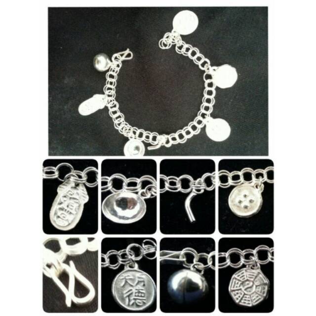 GELANG TANGAN BAYI PERAK ASLI STERLING 925 dengan 7 bandul