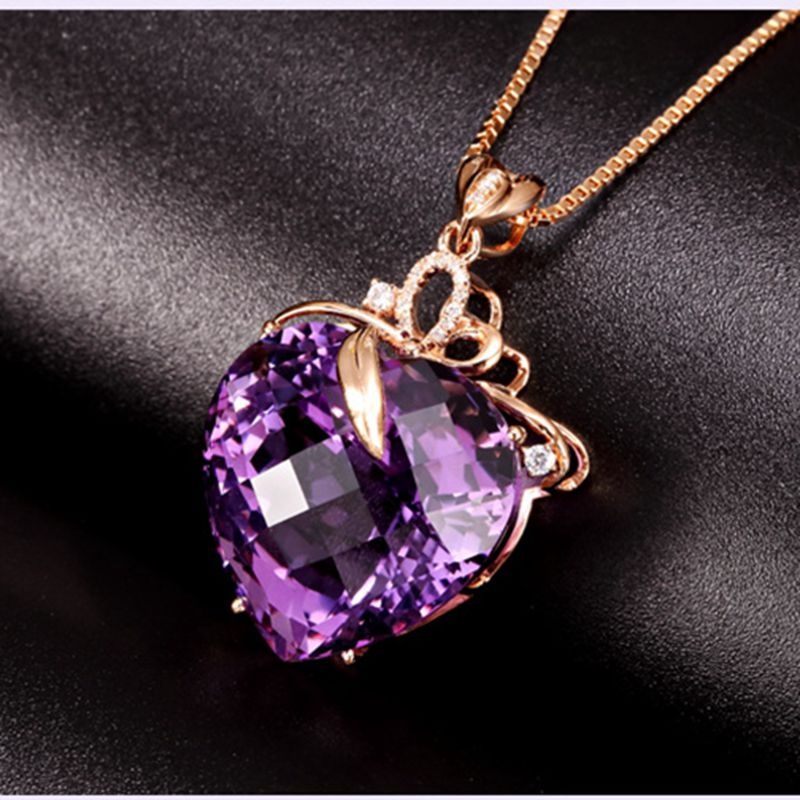 Kalung Rantai Lapis Emas 18k Dengan Liontin Batu Amethyst Bentuk Hati Untuk Wanita