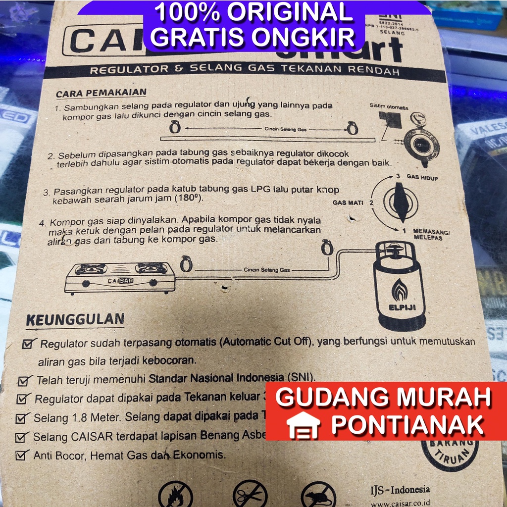 Selang gas dan regulator caisar / selang paket caisar / score