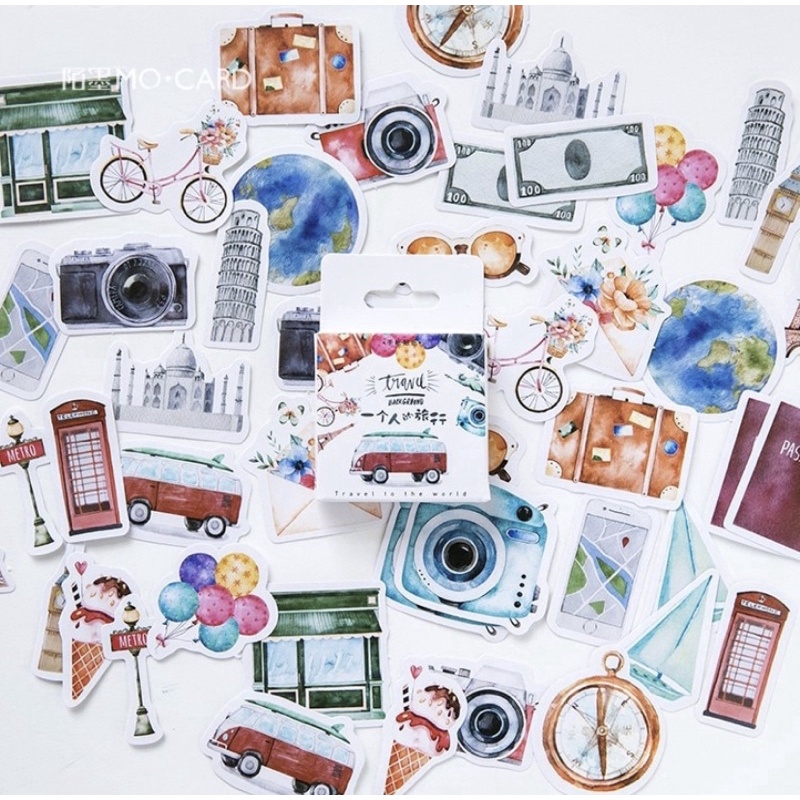 (45 PCS) STICKER AESTHETIC CUTE BOX STIKER LUCU MURAH BINATANG ORANG BUNGA SCRAPBOOK STIKER HP-Travelling