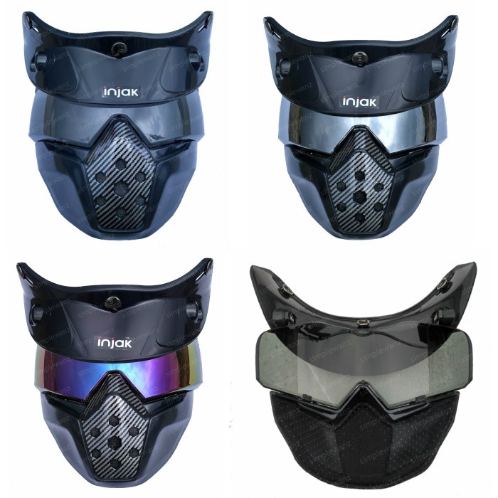 Pet Kaca Helm Retro Bogo Kancing Mask Alien Modular Masker Topeng Pelangi Rainbow Riben Smoke Silver