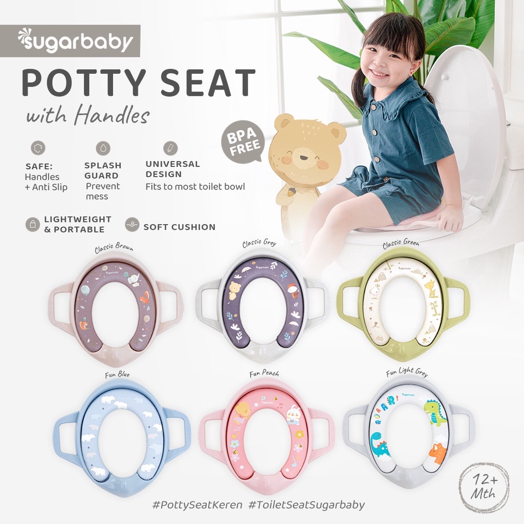 POTTY SEAT TRAINING dudukan closet bayi anak Handle NON HANDLE Sugarbaby Potty Seat With Handles &amp; Splash Guard/ Dudukan Toilet Anak