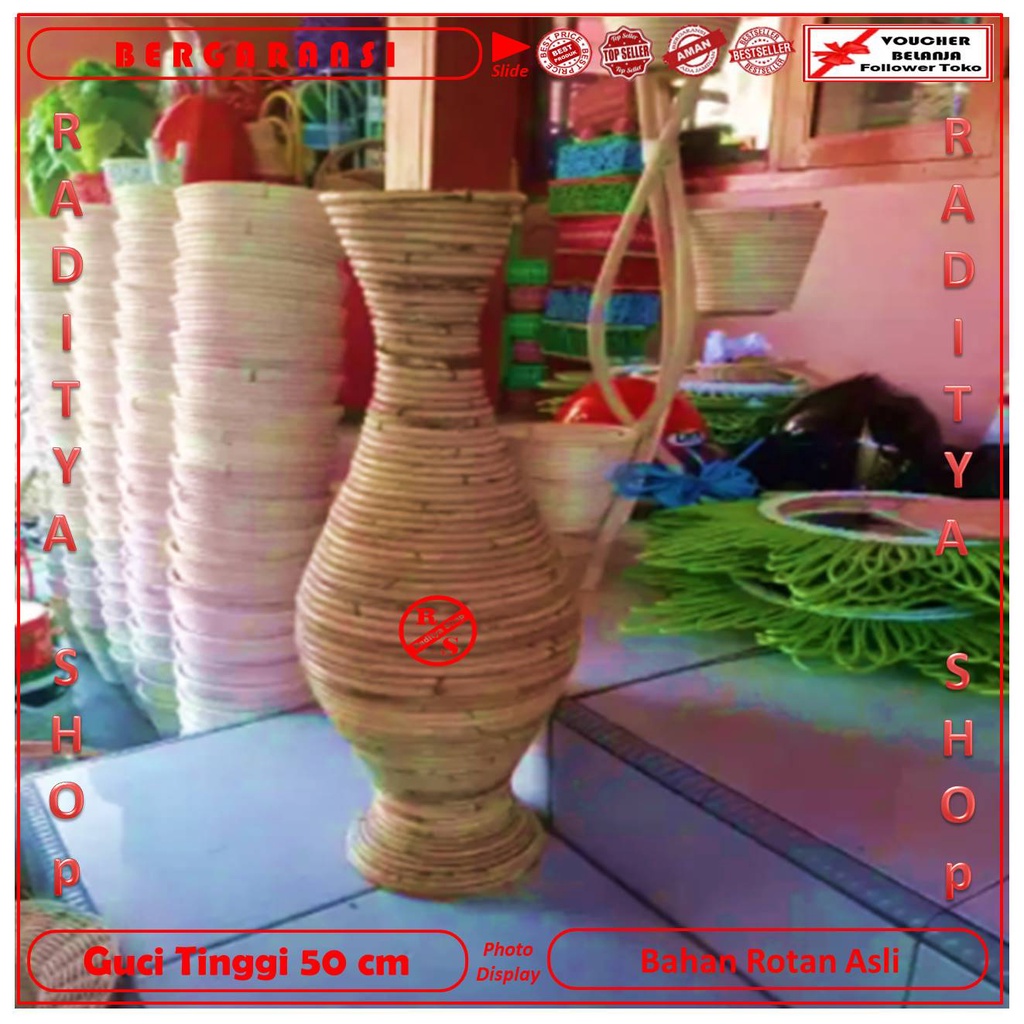Guci Rotan Tinggi 50 cm / Vas Hiasan Rumah Ukuran 50 cm /  Raditya Shop / Jambangan Hias Model Guci 