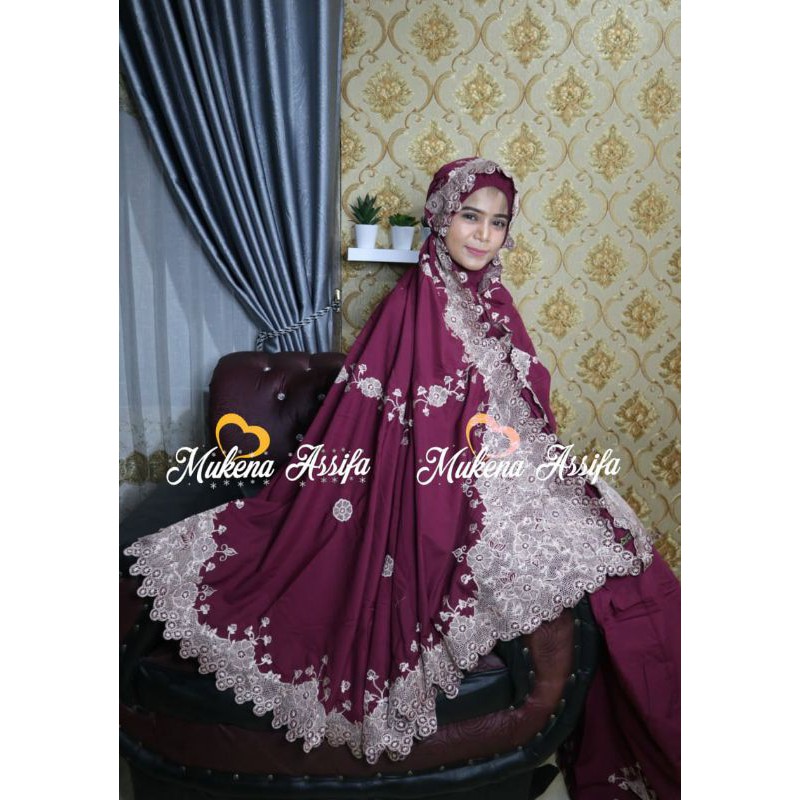 Mukena bordir padang maharani kd maron silver 1