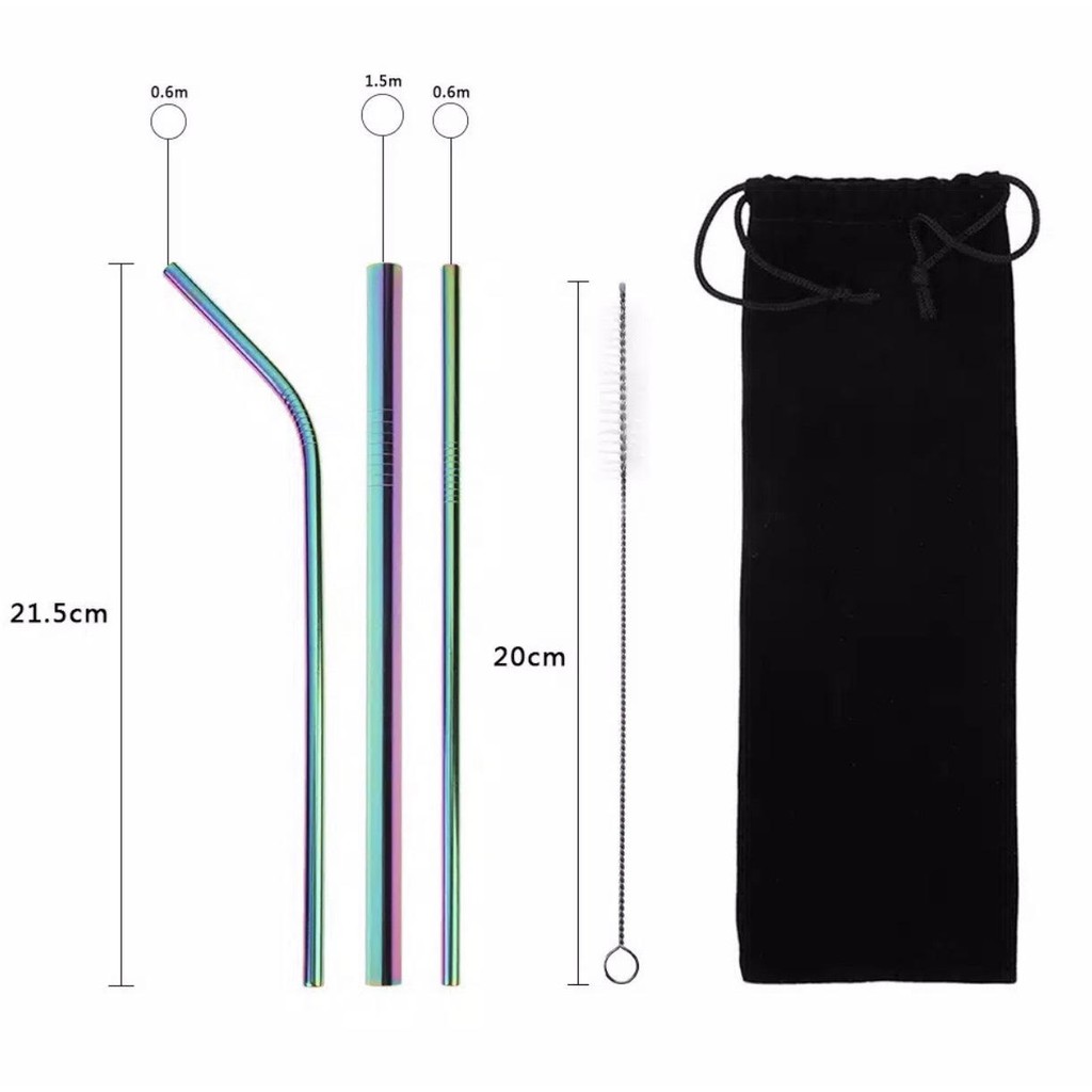 JACKSHOP 5 IN 1 SET Sedotan Stainless Reusable Sedotan Straw Sedotan Minuman