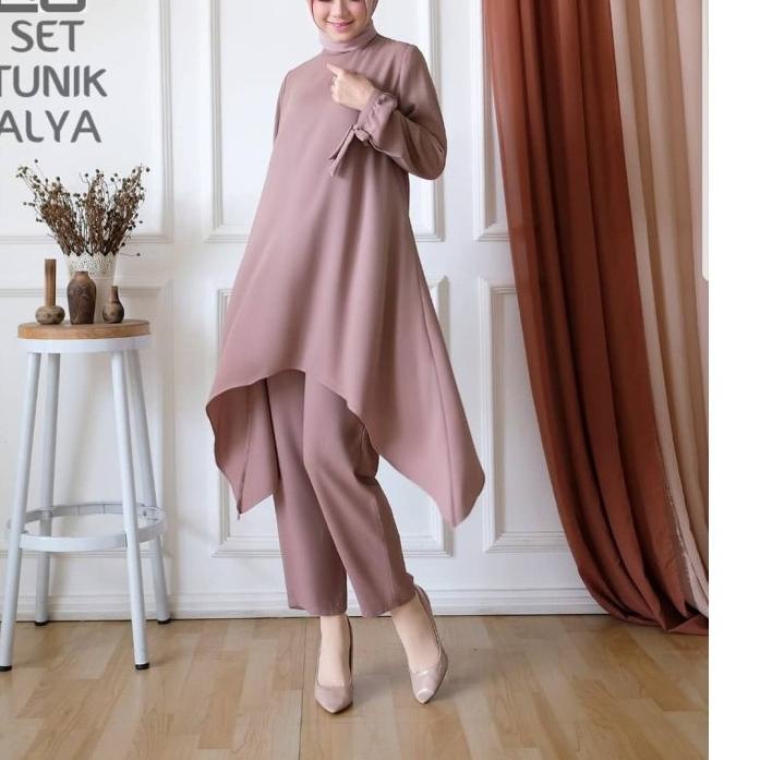 Baju Tunik Setelan Pesta Wanita Bju Tunik Set Kondangan Perempuan Pakaian Cwek Remaja Muslim Dewasa 