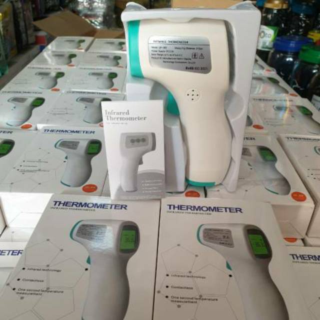 Themometer infrared thermogun non kontak 3 warna layar indikator model elegan slim pas di saku