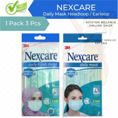 3M NEXCARE Daily Mask Earloop Headloop Hijab 3 Ply Lapis Masker Medis