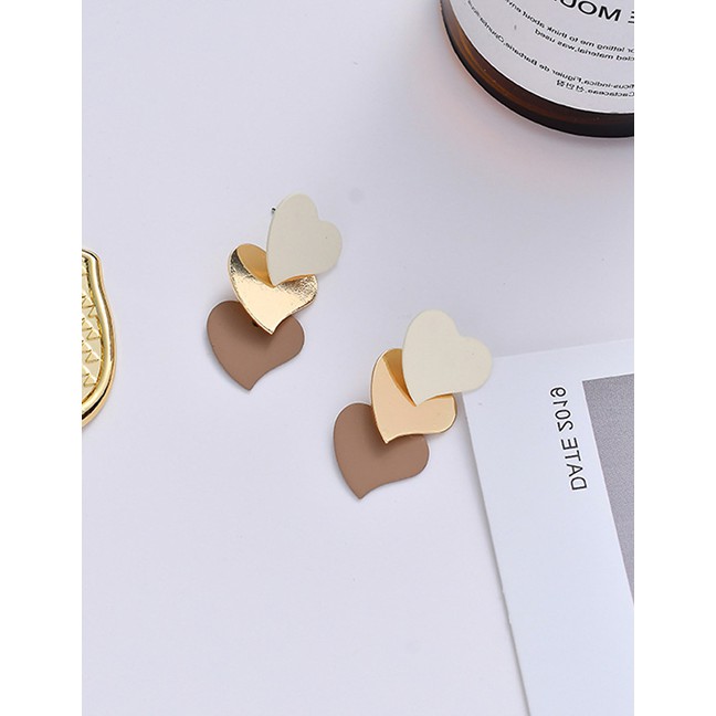 LRC Anting tusuk Fashion Love Contrast Color Stitching Earrings