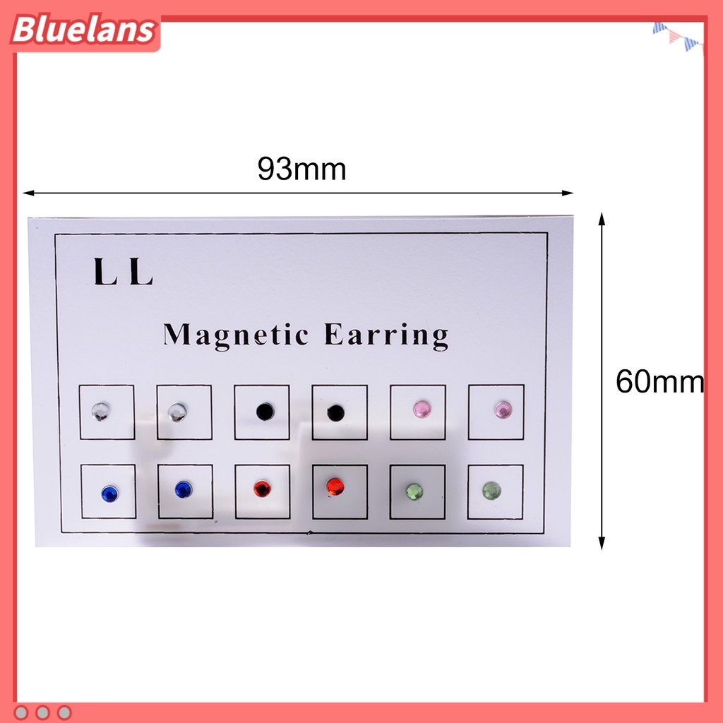 Bluelans 12Pcs Anting Stud Magnetik Berlian Imitasi Permukaan Halus Tanpa Tindik Untuk Wanita