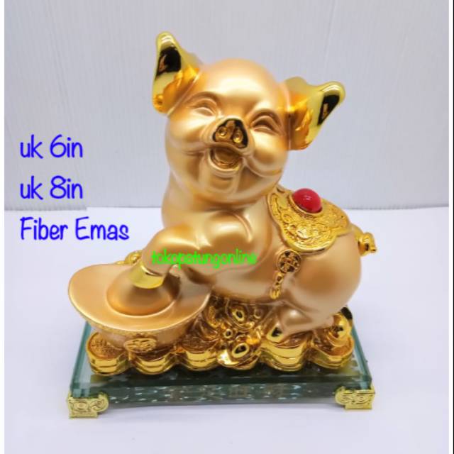Patung Babi Shio Pajangan Emas Fiber