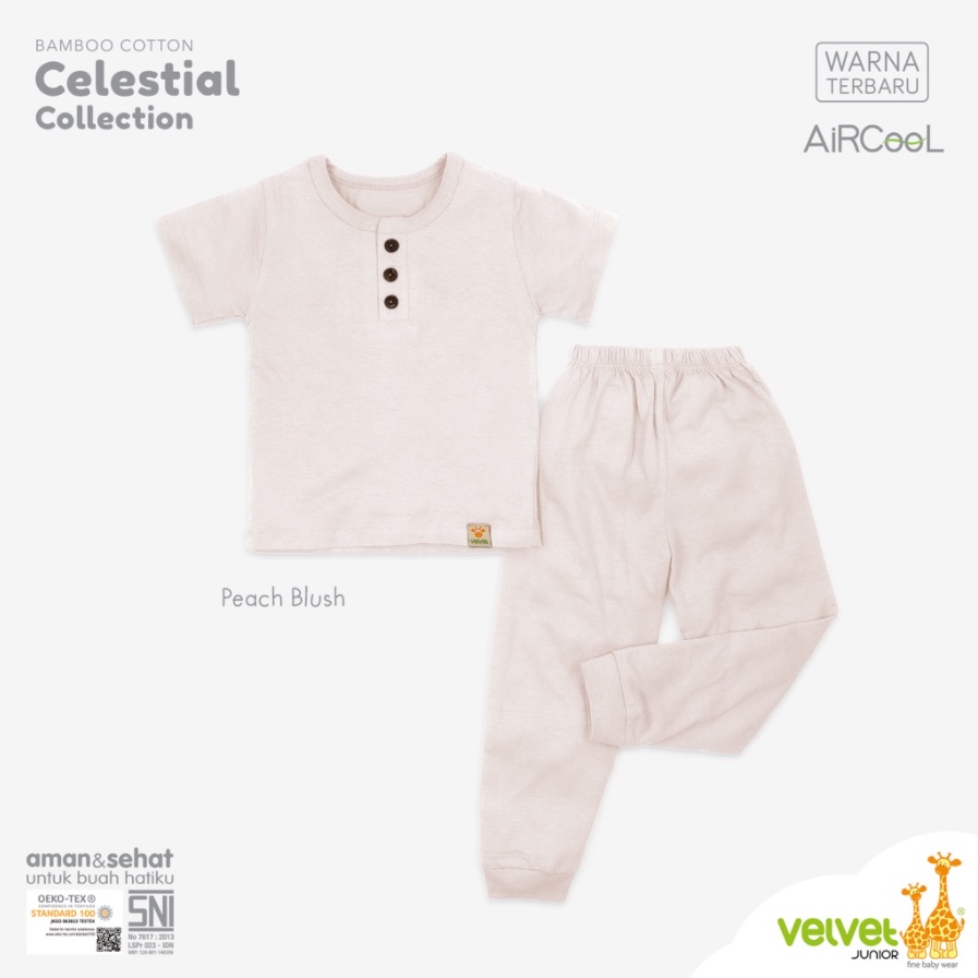 CELESTIAL Velvet Junior Piyama Bamboo Cotton Baju Pendek Kancing Dada Oblong + Celana Panjang 2 Series CBKS