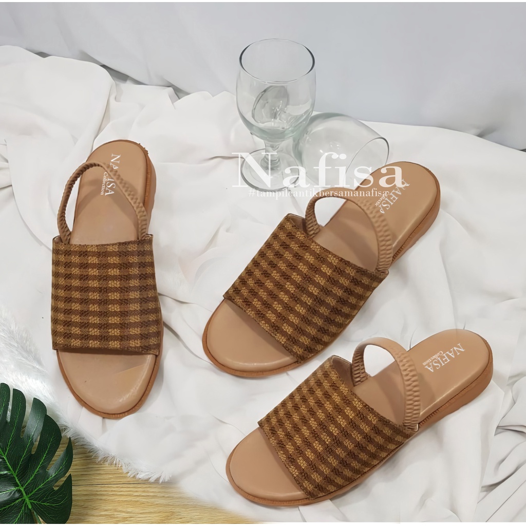 Sandal wanita Empuk Sendal tali wanita Sandal tali belakang Motif kotak Navisa Basic sollection