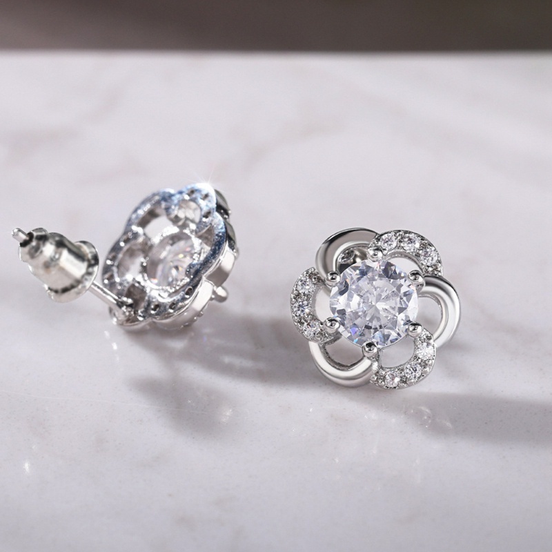 Bling Bling Flower Shaped Stud Earrings Engagement Wedding Accessories For Women Aesthetic Earrings Jewelry