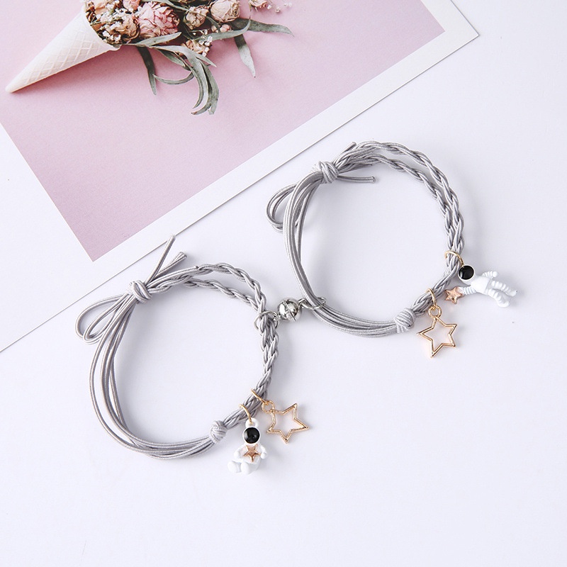 COD❤2 Pc Korea Ins Persahabatan Tali Jalinan Gelang Pasangan Magnetik Gelang Astronot Seri Tri