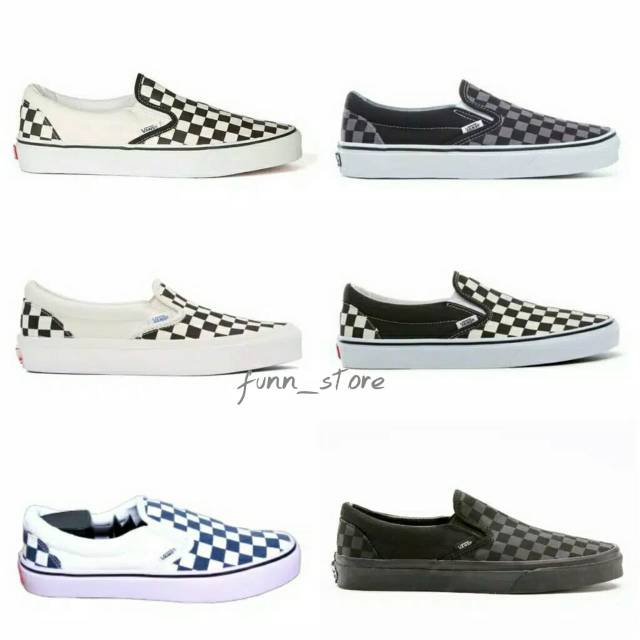 [GRADE ORIGINAL] SEPATU VANS SLIPON CHECKERBOARD CATUR - PUTIH HITAM ABU NAVY