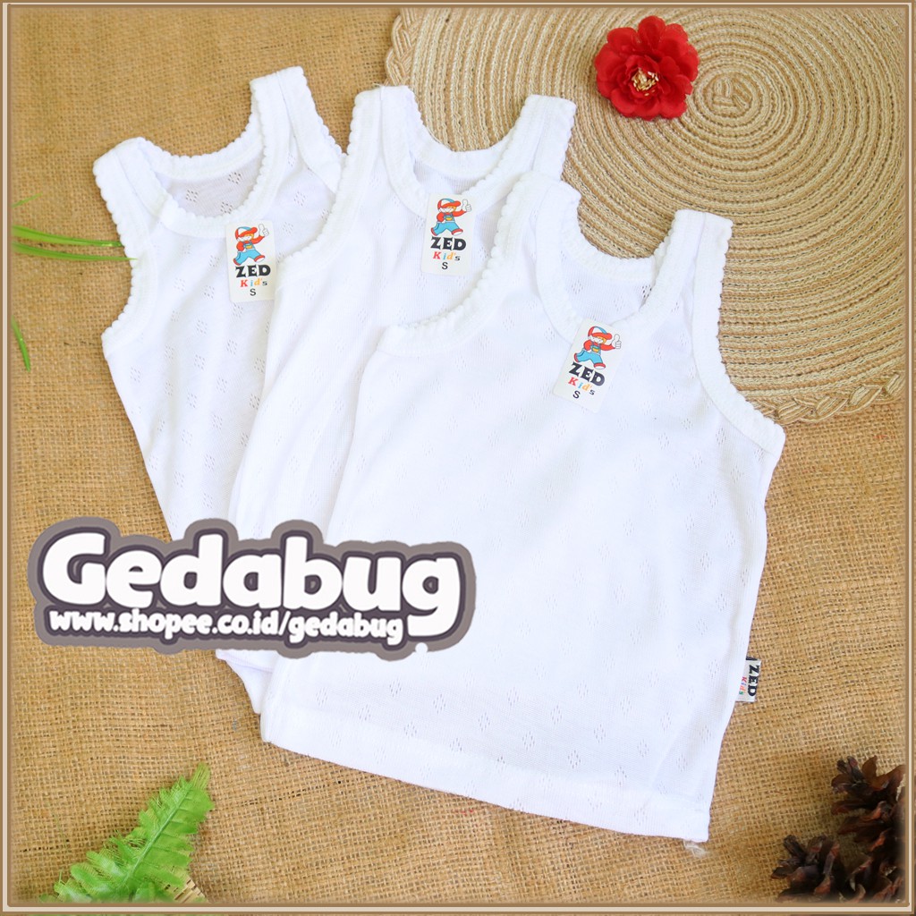 3 Pcs - Singlet Anak ZED Kids Putih Kaos Dalam Bayi / Singlet Anak S - 6L | Gedabug