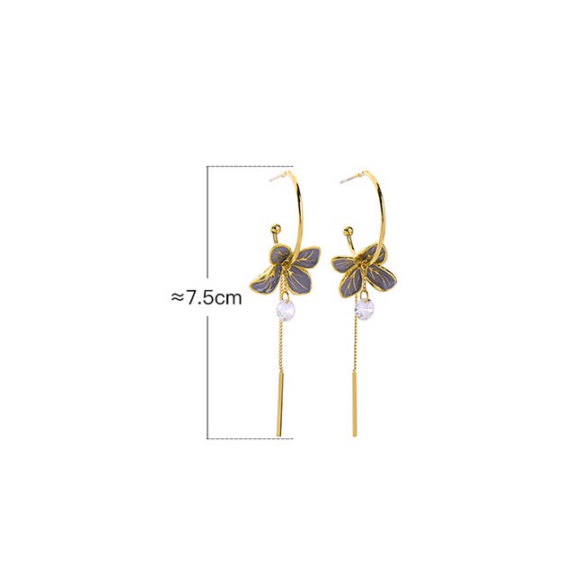 LRC Anting Fashion Gray-2 Flower Drop Earrings With Diamonds D69561