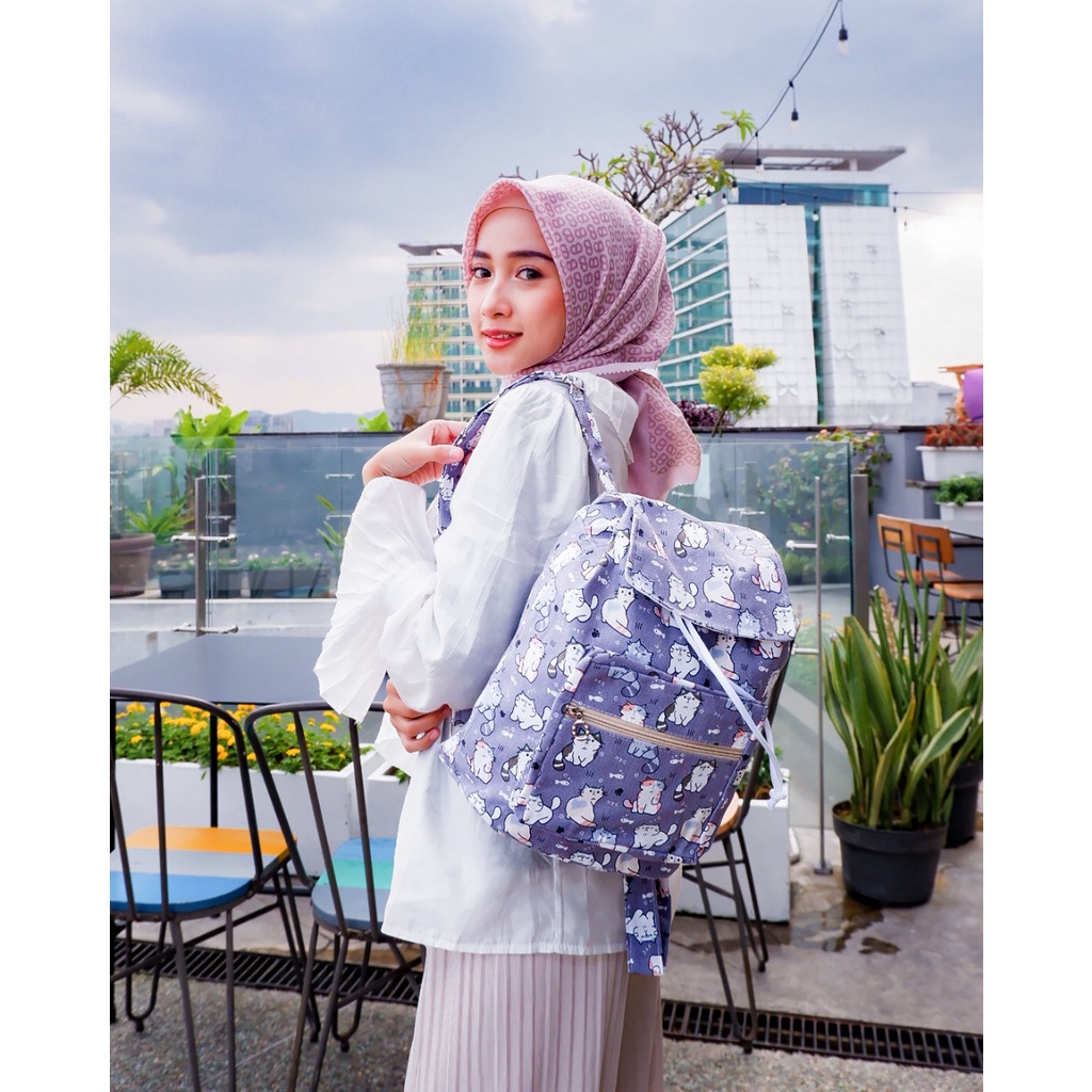 RANSEL SERUT KUCING UNGU // taskanvasbdg - tas kanvas fashion - tas ransel wanita - tas wanita - tas lucu - cewe